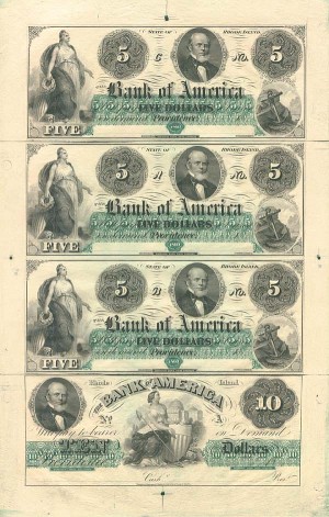 Bank of America Uncut Obsolete Sheet - Broken Bank Notes